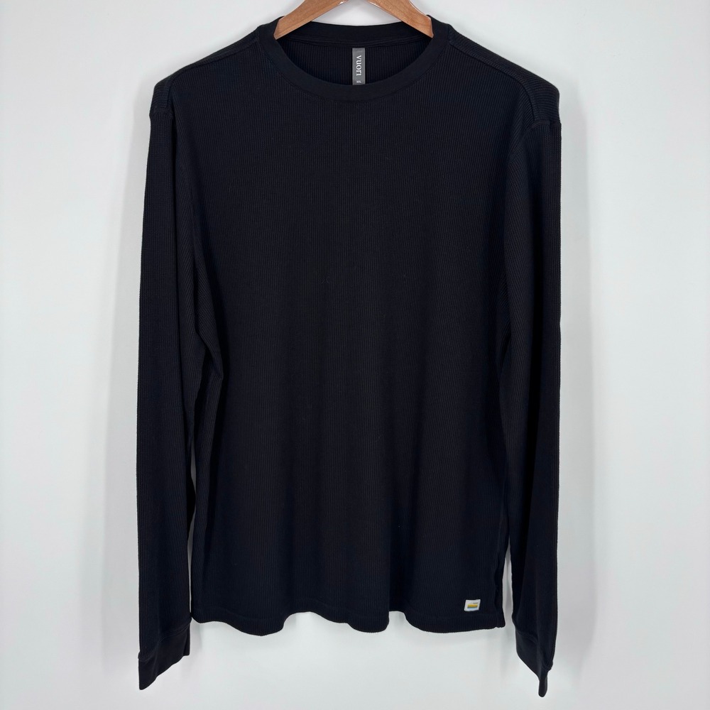 Vuori Waffle Knit Long Sleeve Crewneck Tee Shirt Mens XXL Black Performance V176